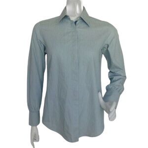 new BROOKS BROS Dress Shirt, 2, Blue Stripe, Button front, 3 button cuff